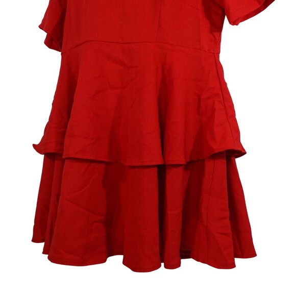 Pretty Little Thing Red Short Sleeve Tiered Skater Dress Women Size 16 NEW - Picture 2 of 12